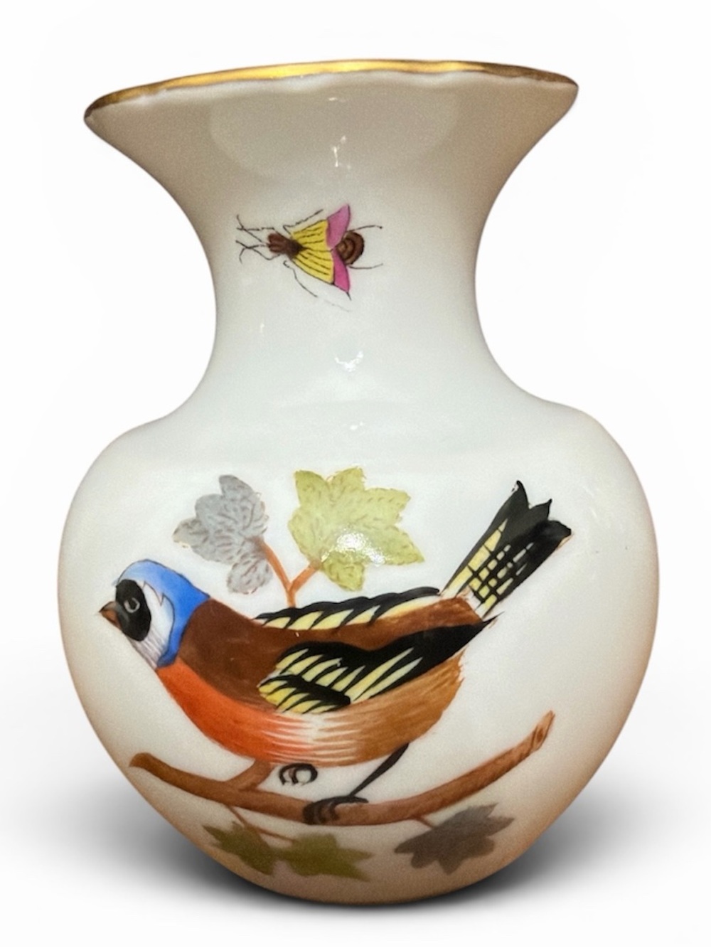 Herend Miniature Vase Hand Painted Bird Floral 2.5” Hungary